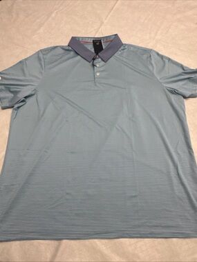 Men's Light Blue Micro-Stripe Polo with Contrasting Navy Collar